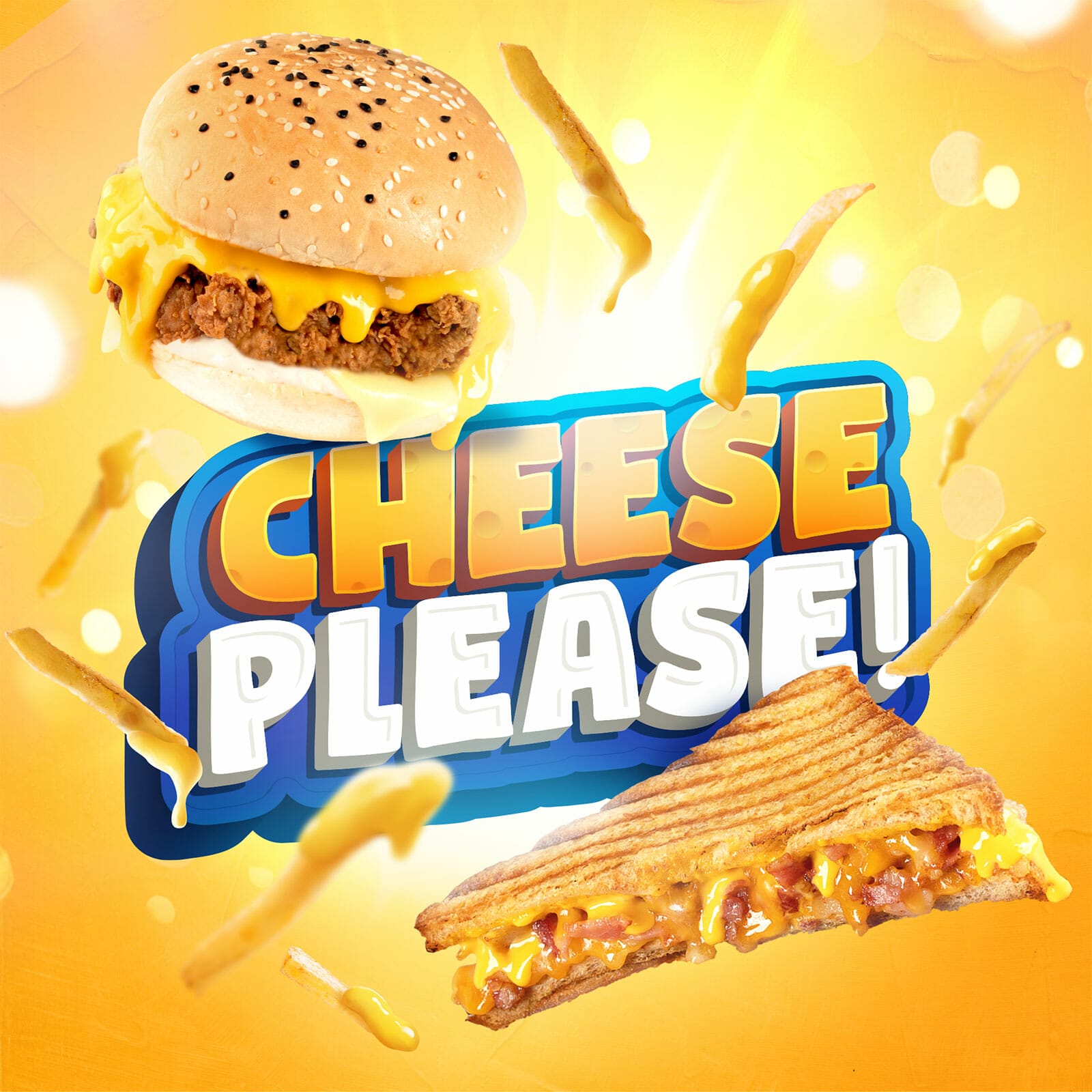 A poster with the words cheese please on it.