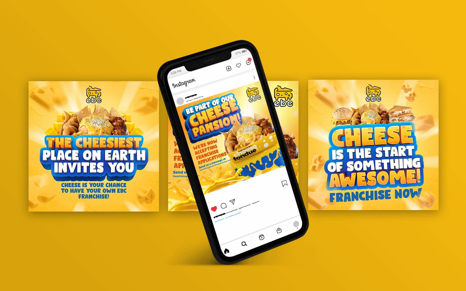 A phone with a poster for the cheese party.
