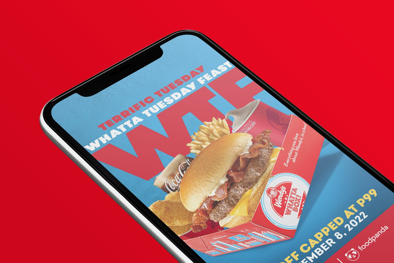 A phone with a burger ad on it.