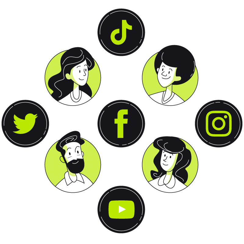 Social media icons in a circle. Social media icons in a circle.