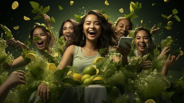 A social media marketing agency is surrounded by lemons and green leaves.