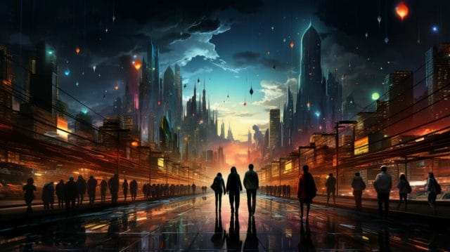 Harnessing the Power of Advertising Agencies in the Philippines | Lime Digital Asia A futuristic city at night with people walking in the street.