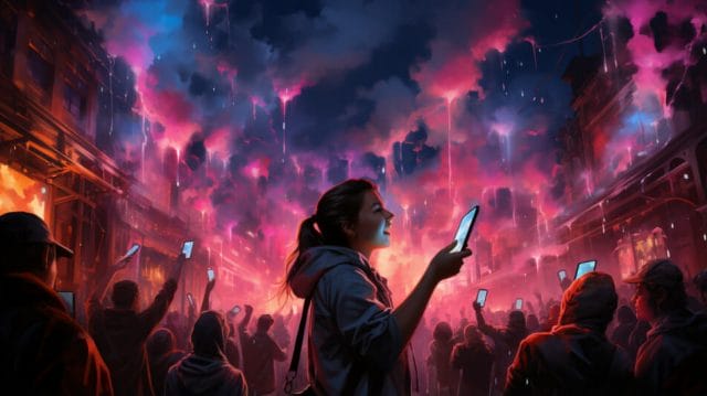 Evolving with the Times: How a Digital Marketing Agency in the Philippines Transforms the Business Landscape | Lime Digital Asia A woman is holding her phone in front of a crowd of people.