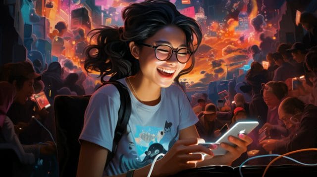 Navigating the Sea of Advertising Agencies: A Comprehensive Guide for Filipino Brands | Lime Digital Asia A woman with glasses is holding a cell phone in front of a crowd of people.