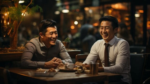 Navigating the Sea of Advertising Agencies: A Comprehensive Guide for Filipino Brands | Lime Digital Asia Two asian men sitting at a table in a restaurant.