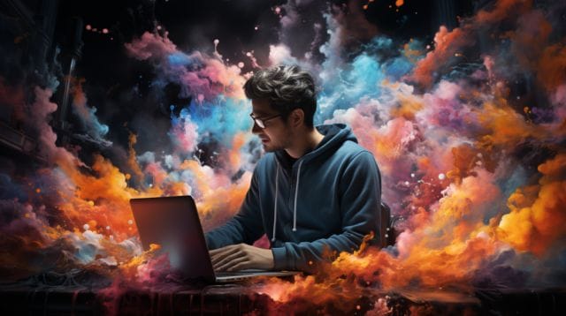 The Benefits of Social Media Marketing for Small Businesses | Lime Digital Asia A man working on a laptop in front of colorful smoke.