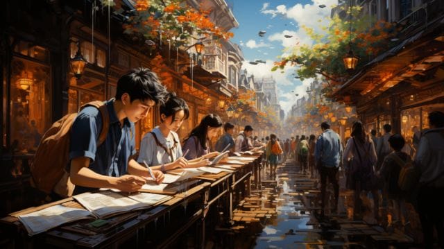 The Future of Digital Marketing in the Philippines: A Deep Dive by Lime Digital Asia | Lime Digital Asia A painting of people sitting at a table in an alley.