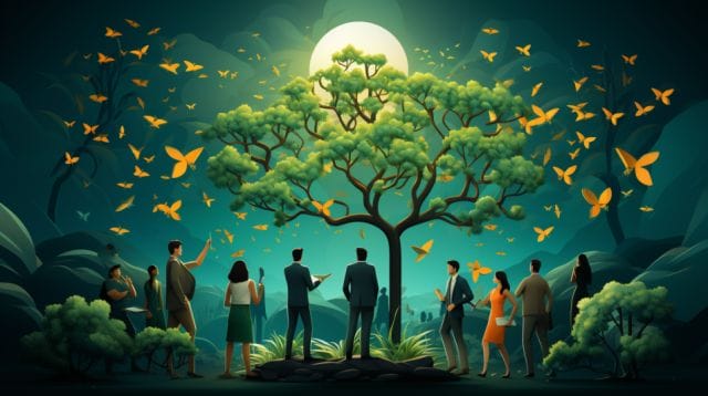 Influencer Marketing: A Revolution in Philippine Business Landscape | Lime Digital Asia A group of people standing around a tree with butterflies flying around them.
