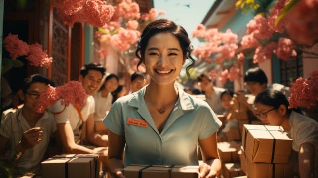 Case Studies: Successful Digital Marketing Campaigns in the Philippines | Lime Digital Asia A woman is holding boxes in front of a group of people.