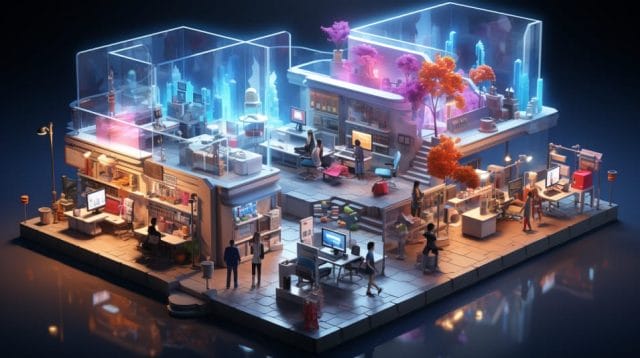 A 3d illustration of a futuristic office.